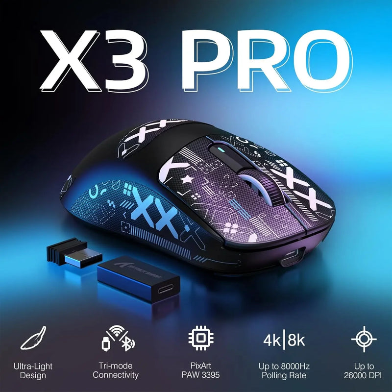 ATTACK SHARK X3PRO 8K Lightweight Wireless Gaming Mouse  Own Anti-slip Mouse PAW3395 26Kdpi Bluetooth electronic sports game