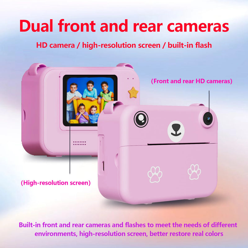 Digital Camera For Kids Instant Print Portable Small Camera With 32G Memory Card And 3 Rolls Printing Paper, Gift For Boys&Girls