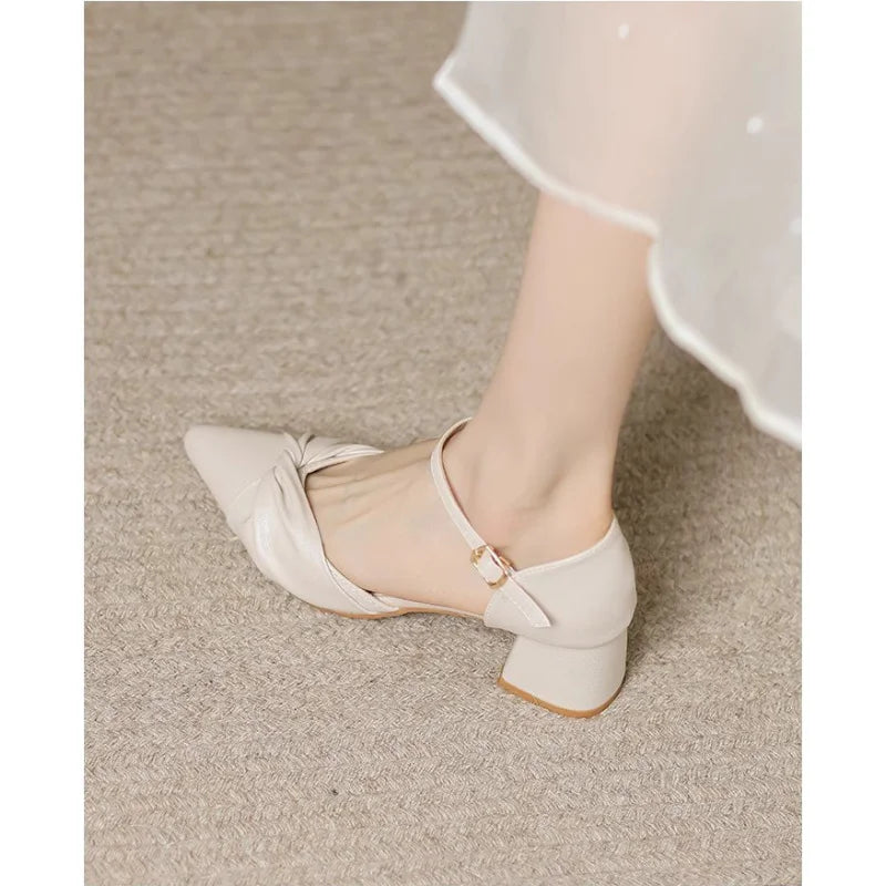 Elegant Bow Prom Party Heels | 2026 Spring Women's Block Heel Ankle Strap Pumps | Comfortable Cutout Closed Toe Casual Sandals