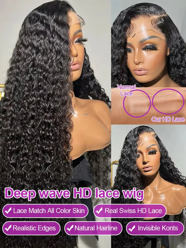 40 46 Inch 13x4 13x6 HD Lace Front Wig Deep Wave Frontal Wig Human Hair Brazilian Curly Lace Front Wigs For Women 300% Density