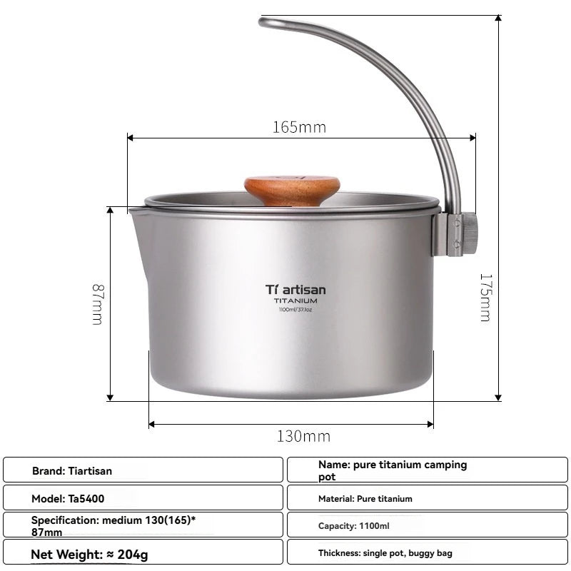 Outdoor titanium single pot portable cookware camping cookware picnic equipment supplies picnic hanging pot