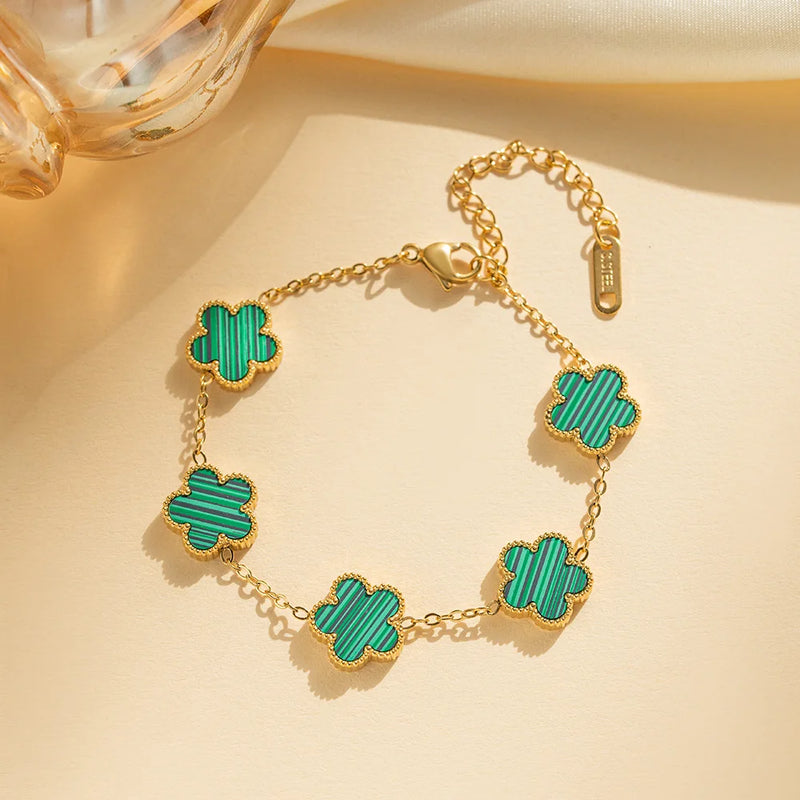 Classic Luxury Stainless Steel Bracelet Ladies Adjustable Five Flower Bracelets for Women New Fashion Party Jewelry Gifts Clover
