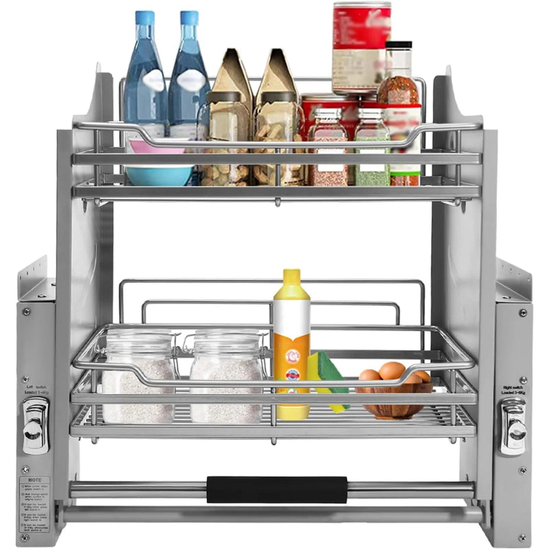 2 - Tier Pull Down Storage Shelf Organizer For Upper Kitchen Cabinets Dark Grey Easy Installation Max Load - View 6 | SAMAG