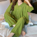 Cotton Sleepwear Big Size Cardigan Seven-minute Pants Two-piece Print Loungewear Pajama Sets Summer Nightwear Korean Fashion