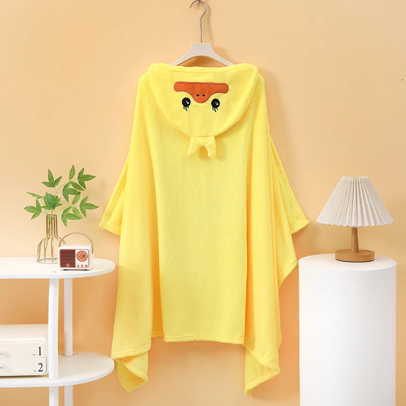 1 Comfortable and Multifunctional Hooded Bath Towel, Absorbent and Soft, with Cute Cartoon Animal Designs, Suitable for Use as a Bathroom Robe, Nap Blanket, and for Occasions Such as Christmas and New Year