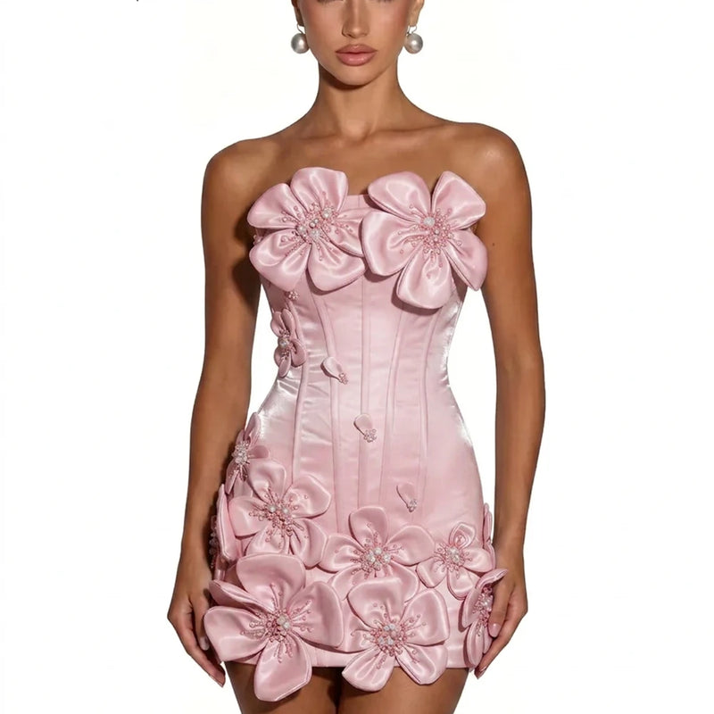 FATAPAESE 3D Flowers Corset Short Evening Dresses Luxury | SAMAG