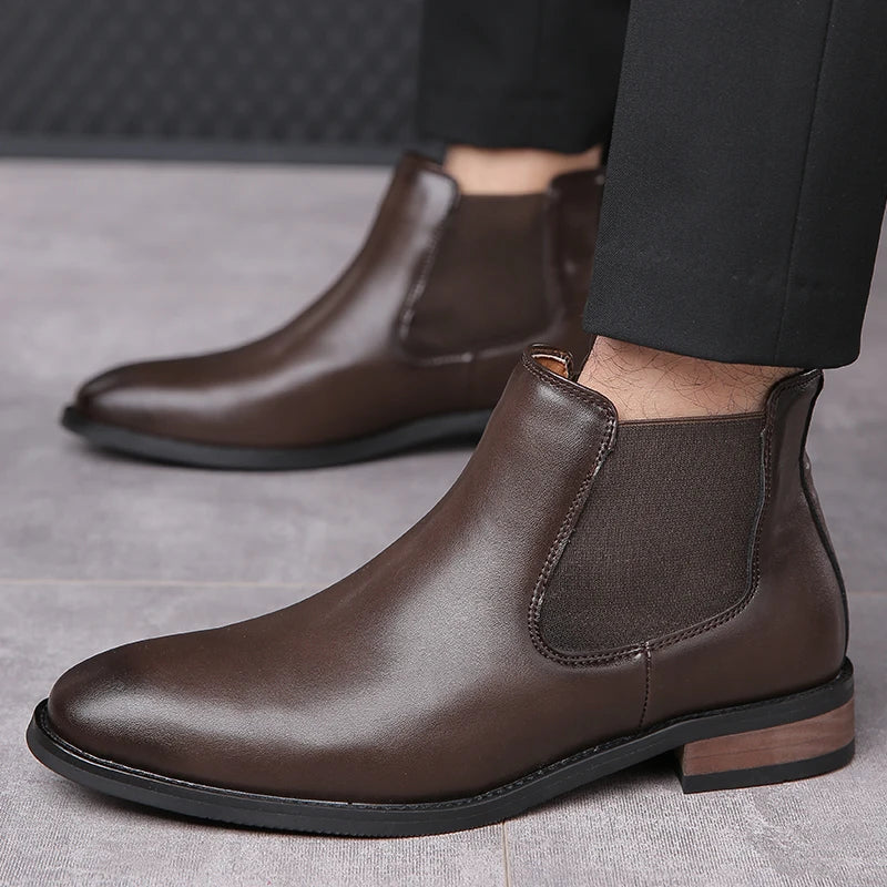 2026 New Mens Casual Leather Chelsea Boots British Style Genuine Leather Outdoor Slip On  Ankle Boots Flat Designer Oxford Shoes