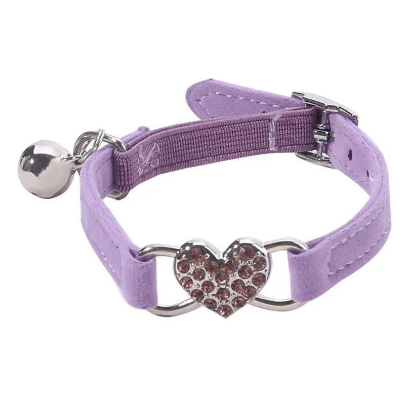 Heart Shaped Cat Collar With Bell Safety Elastic Adjustable Collar Soft Cat Crystal Collar For Kitten Puppy Pet Supplies