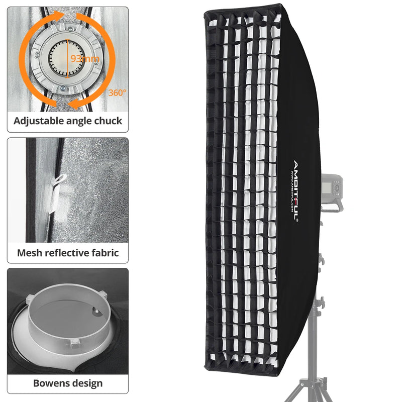 AMBITFUL Rectangle Softbox BW/FW 60*90/35*160cm Professional Soft Box Photography Light Effect Kit Matt Box With Honeycomb Grid