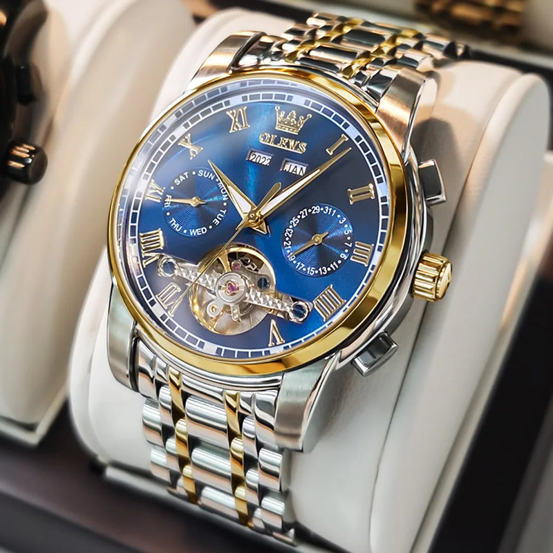 OLEVS 6607 Men's Watches Automatic Mechanical Business Wristwatch Calendar Waterproof Stainless Steel Strap Watch For Man