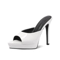 Arden Furtado Women's Patent Leather Pointed Toe Platform Super High Heel Summer Mules Slip On Fashion Slippers