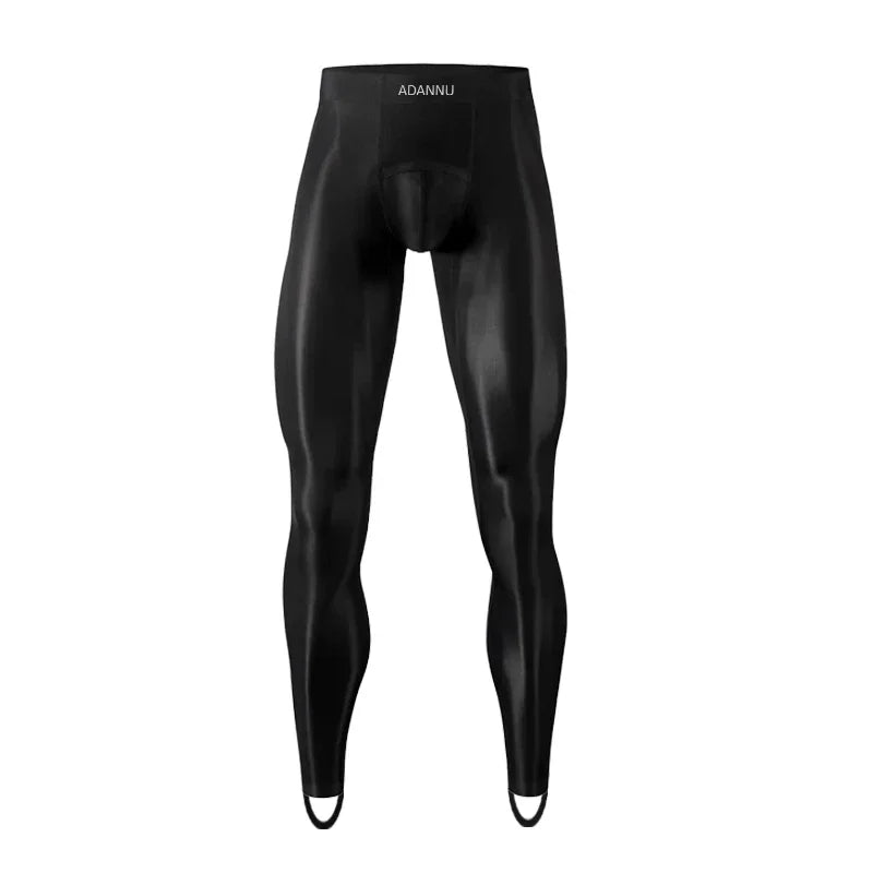 Men Ice Silk Leggings Underwear Ultra Thin Sexy Transparent High Stretch Foot Anti Slip Pants Sports Fitness Bottoms Underpants