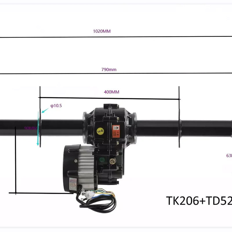 TDPRO 1020mm Rear Axle Kits 48V 1000W Electric Differential Motor for Tricycles  Golf Cart Trike Drift ATV Quad  Scooter