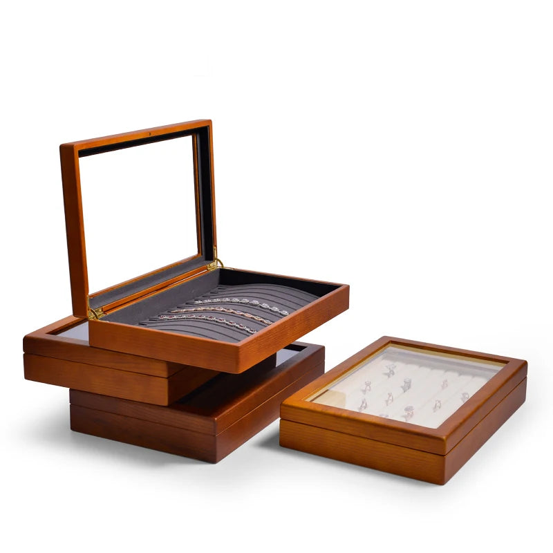 Oirlv Wooden Jewelry Box Retro Jewelry Display Ring Necklace Earring Bracelet Box Multi Jewelry Storage Organizer Display Case