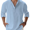 Men's Cotton Linen Henley Shirt Casual Long Sleeve Loose | SAMAG