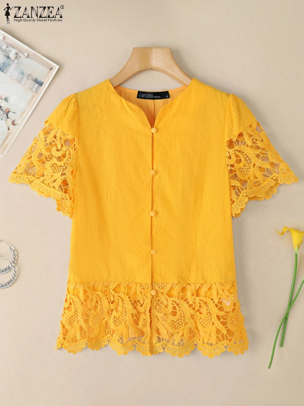 ZANZEA Elegant Women Lace Shirts Summer Blouses Tops - View 8 | SAMAG