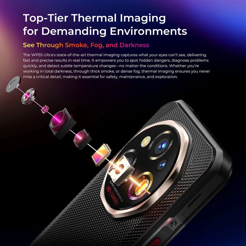 OUKITEL WP55 Ultra Rugged Phone - Thermal Imaging 5G MTK 7025,11000mAh,48+512GB,108MP 6.6" NFC Android15 Mobile