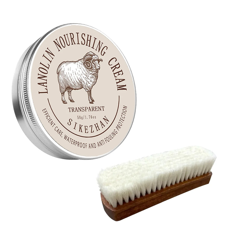 Sheep Oil Leather Conditioner & Polish Wax Kit with Soft Wool Brush -Lanolin Care Cream for Shoes, Boots, Furniture, Bags & Sofa