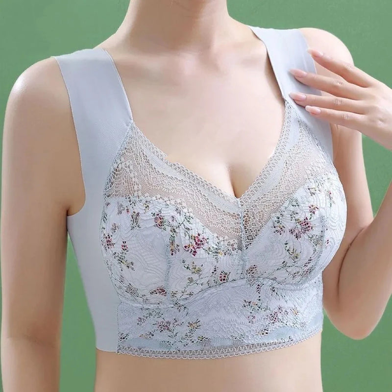 1pcs Womens Seamless Ice Silk Full Cup Bras No Steel Ring Support Lace Bralette Large Size Brassiere Comfort Ventilate Underwear