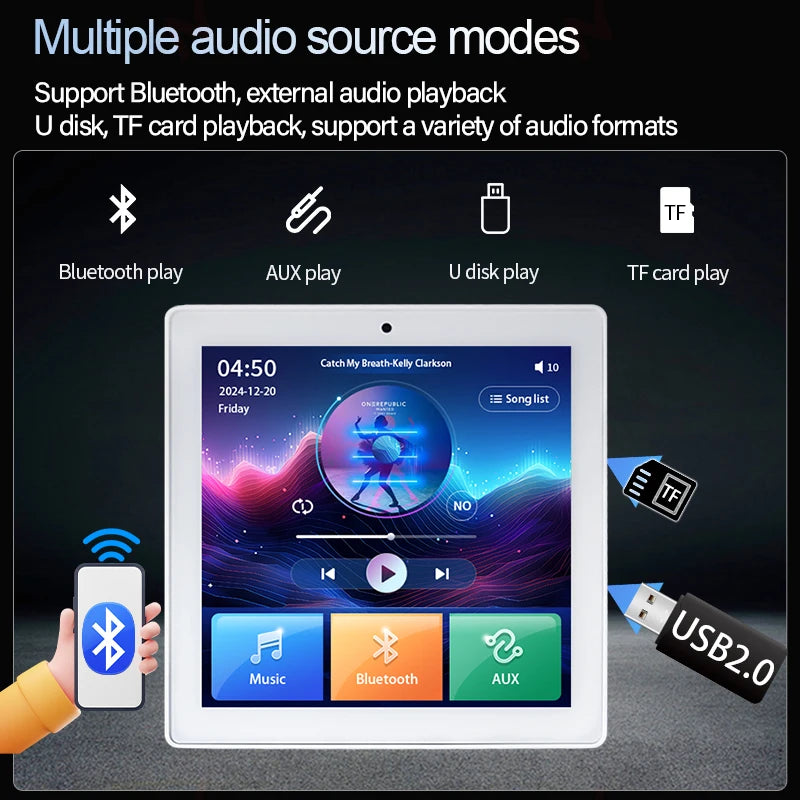 4 Inch Home Theater System 3inch Ceiling Speaker Surround Sound Multi-Room Audio Touch Screen Bluetooth In-Wall Amplifier