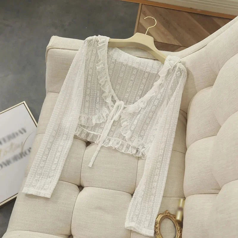 Lace Ruffle Shirt Y2Y Korean Summer Cardigan Sunscreen - View 5 | SAMAG