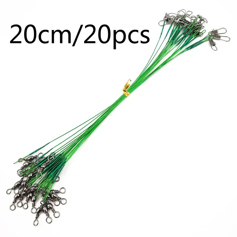 OUTKIT 20PCS/lot Fishing Lure Trace Rope Wire Leader Line Swivel Tackle Spinner Shark Spinning With 15CM, 20CM, 24CM, 30CM Pesca