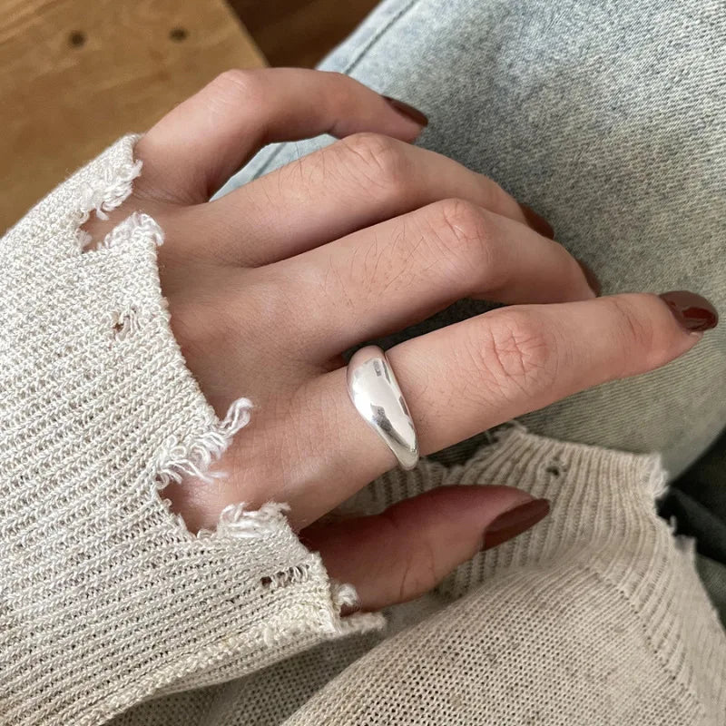 VENTFILLE 925 Sterling Silver Ring for Women Girl Gift Retro Open Trend Unique Design Geometric Asymmetric Jewelry Dropship