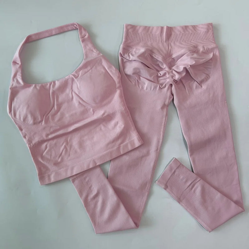 1-2pcs Gym Set Women Backless Tank Tops High Waist Scrunch Seamless Shorts High Waist Yoga Leggings Workout Sets Gym Suit