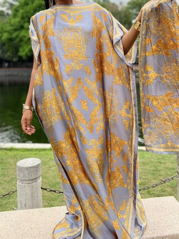 Luxury Soft Muslim Print Abayas Women Short SLeeves | SAMAG