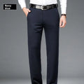 Winter Fleece Warm Business Formal Pants Men Classic Work Office Grey Elastic Waist Suit Thicked Thermal Trousers Plus