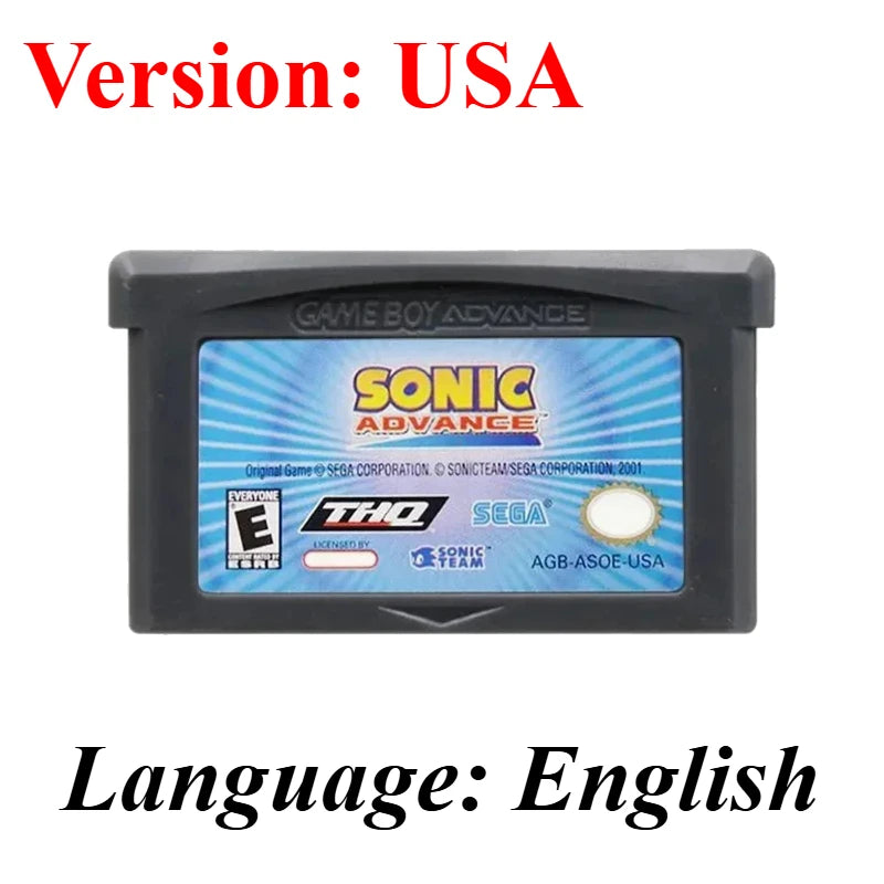 Sonic The Hedgehog Advance 1 2 3 Genesis GBA Game Cartridge for Game Boy GBA SP Retro Platformer Video Game Collection Gift