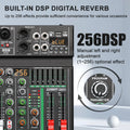 LEUS AU6 Channel Audio Mixer with 256 DSP Effects - 48V Phantom Power, Bluetooth & USB Connectivity, Supports PC Recording, DJ M