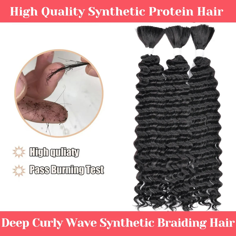 Synthetic Curly Deep Wave Bulk hair For Braiding 20inch No Weft Deep Wave For Braiding Micro Faux Braiding Hair for Boho Braids