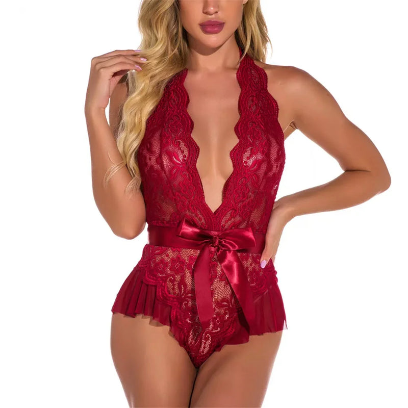 Hot Babydoll Women Sexy Lingerie Dress Costume Open Bra  Sex Chemises Crotchless Bodysuit Lace Erotic Underwear