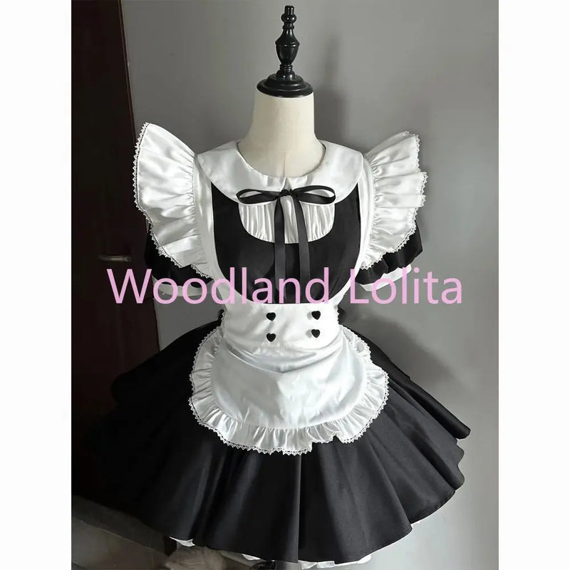 Classical Blue Lolita Anime Maid Cosplay Costume Kawaii Comic Con Dress Up Black Short Sleeved Lolita Set Party Women Outfit