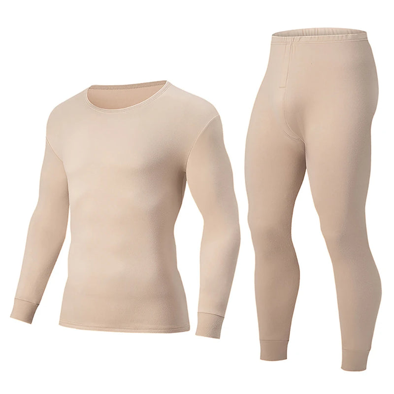 2-piece Autumn And Winter Men's Solid Color Simple and Versatile Round Neck Warm Underwear Set Comfortable Youth Home Clothes