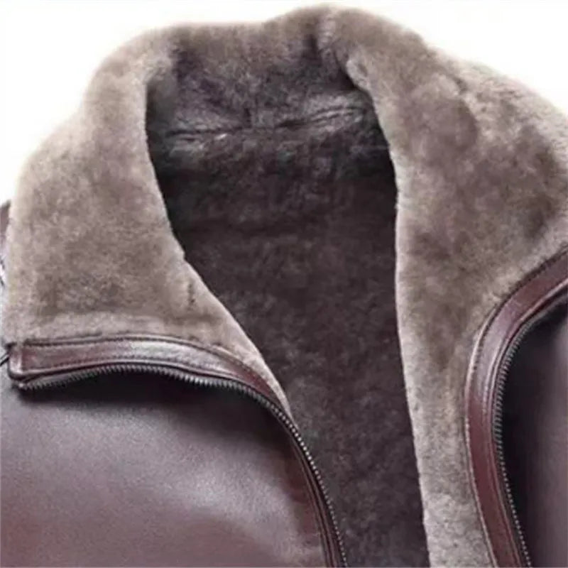 Winter Fleece Warm Leather Jacket Men Pu Business Casual Loose Thick Leather Coats Male Fashion Vintage Faux Fur Outwear Jackets