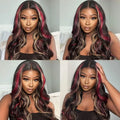 Red Black With Blonde Highlight 13X6 Lace Front Wig Body Wave Synthetic Glueless pre plucked With Baby Hair Lace Frontal Hair