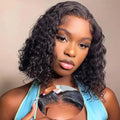 4x4 Lace Front Brazilian Human Hair Wigs Water Wave Straight Pixie Bob Cut Wig with Pre Plucked Hairline for Women Natural Look