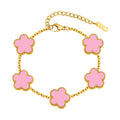 18K Gold Plated Floral Bracelets, Stainless Steel Charm Bracelet Non-Tarnish, Adjustable Lucky Chain Set Trendy Gift