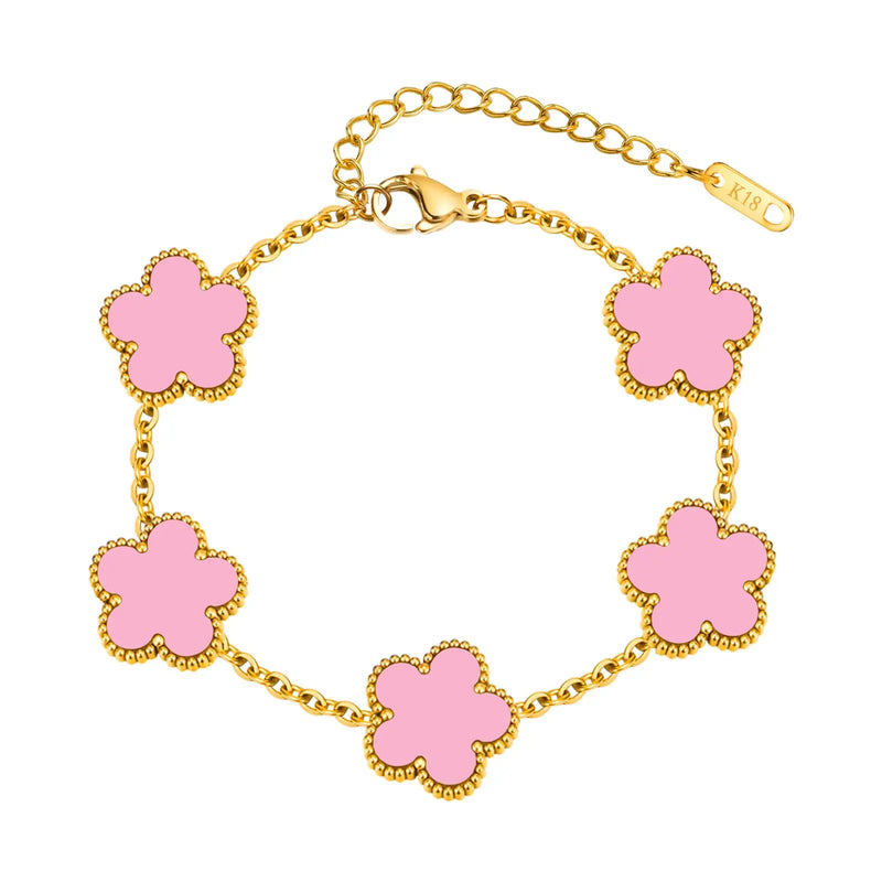 18K Gold Plated Floral Bracelets, Stainless Steel Charm Bracelet Non-Tarnish, Adjustable Lucky Chain Set Trendy Gift