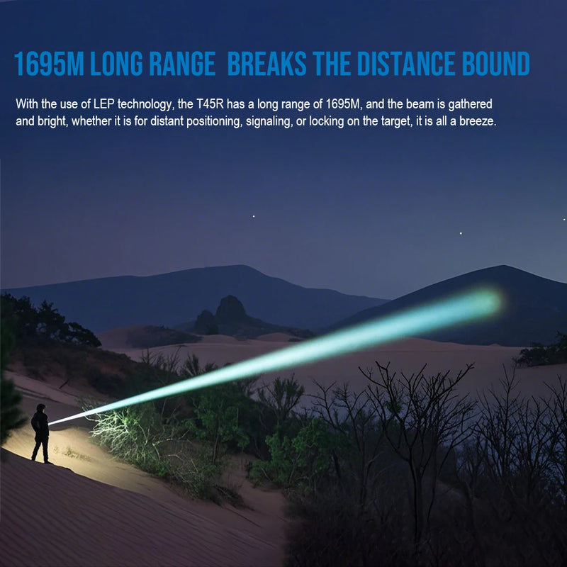 Trustfire T45R Powerful LEP Tactical Flashlight Hunting 21700 Rechargeable Lighting Torch 1695M Beam Range Military Self Defense