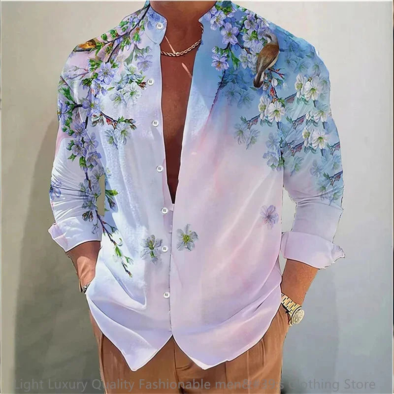 New men's shirt long-sleeved 3D printing flower pattern | SAMAG