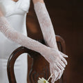 Women Sexy Thin Lace Flower White Black Long Gloves Transparent Mesh Eyelash Tulle Bridal Wedding Party Dress Accessories