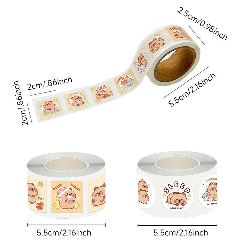 600PCS Cartoon Kapibala Q-Version Roll Stickers Aesthetics DIY Decorative School Supplies Stationery Notebook Decals Toys Gift