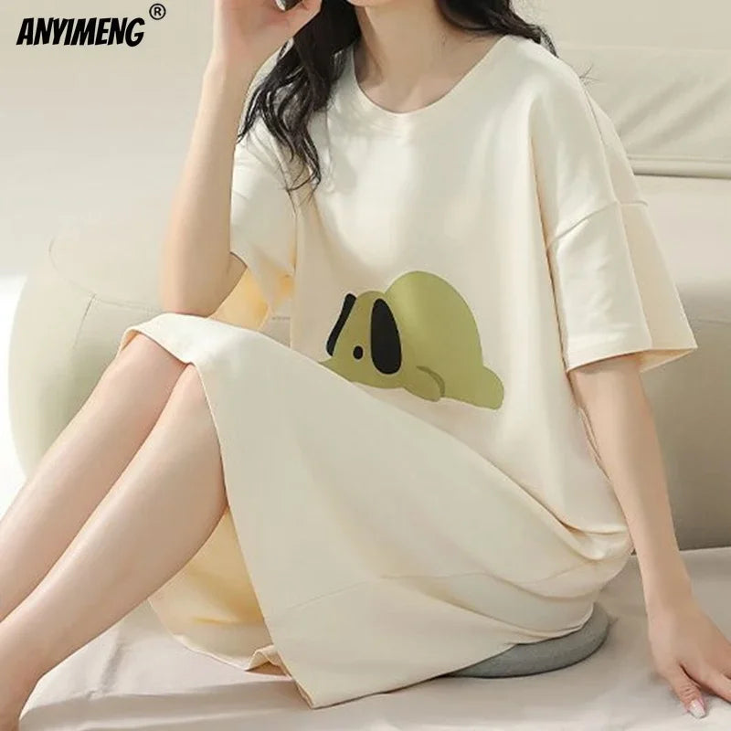 100% COTTON! M-4XL Plus Size Summer Women Nightgown | SAMAG