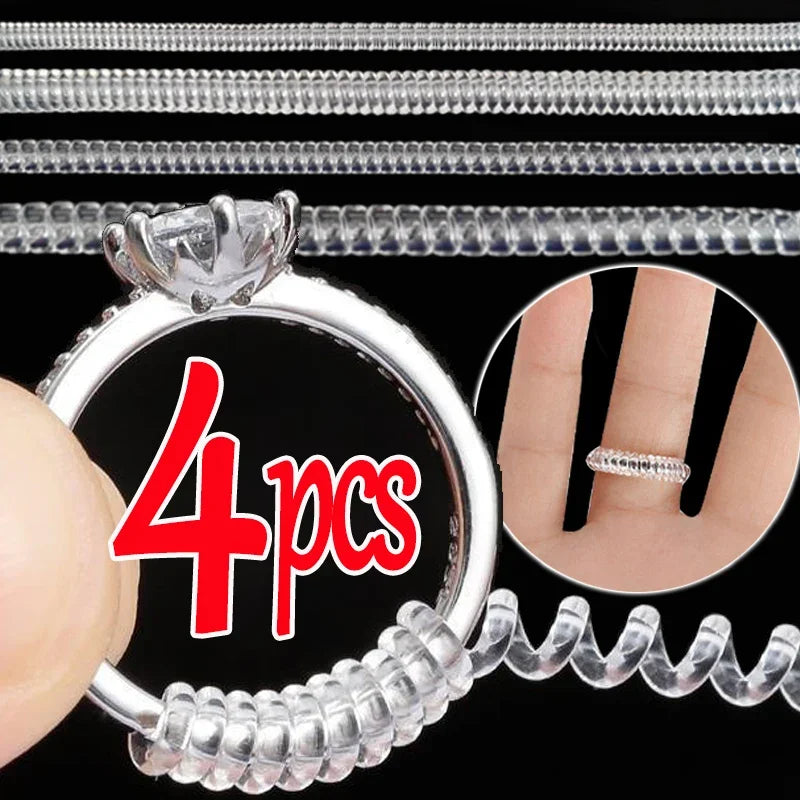 1/4pcs Ring Size Reducer Tools Spiral Spring Based Rings Adjust Invisible Transparent Tightener Resizing Tool Jewelry Guard