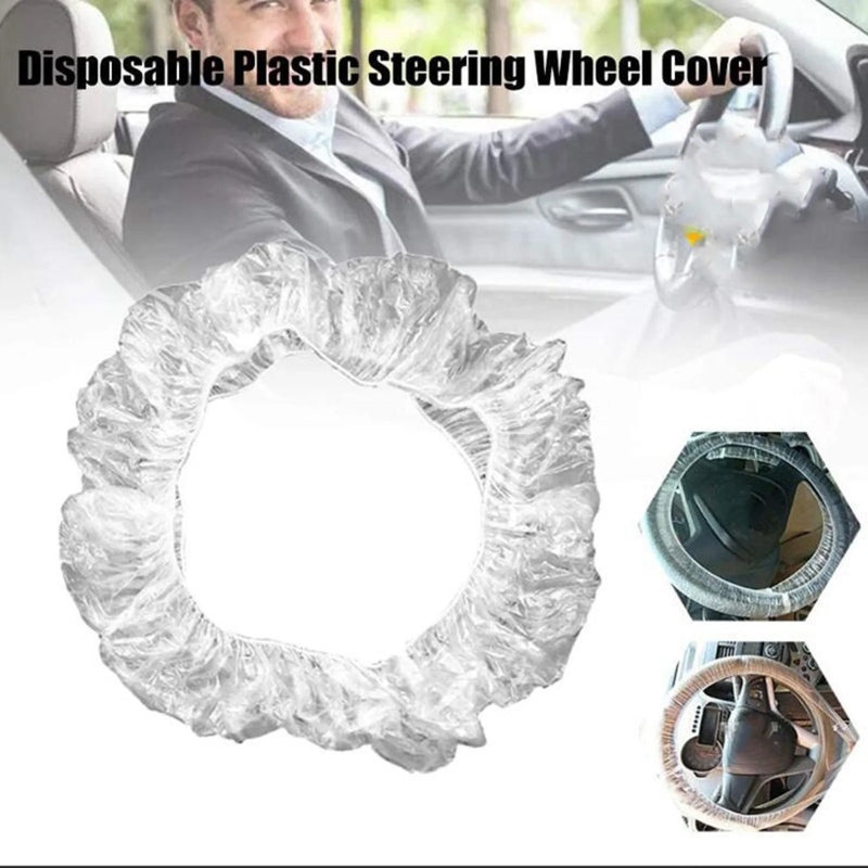 100Pcs/Set Universal Car Disposable Transparent Steering Wheel Cover Elastic Waterproof Plastic Safety Isolation Protection