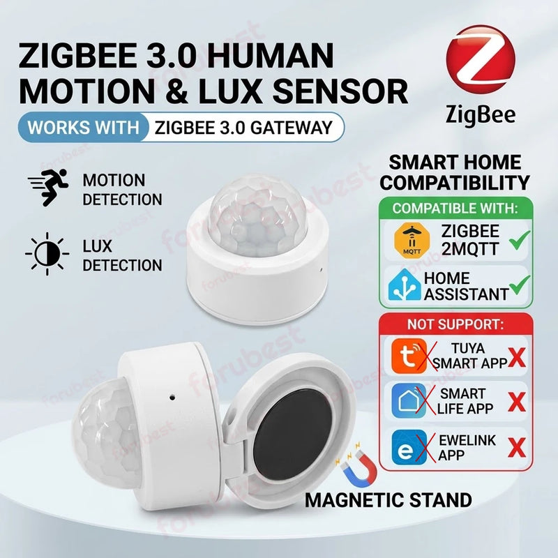 Zigbee 3.0 PIR Motion Sensor Infrared Detector Human Body Movement & Lux Brightness Light Sensor Works with Home Assistant Z2M