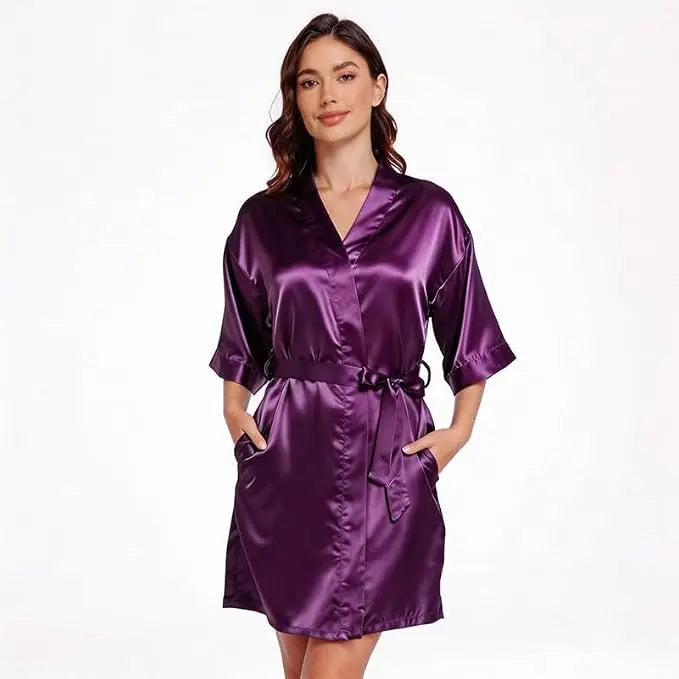 Women's Pure Short Silky Robes Bridesmaid Bride Party | SAMAG